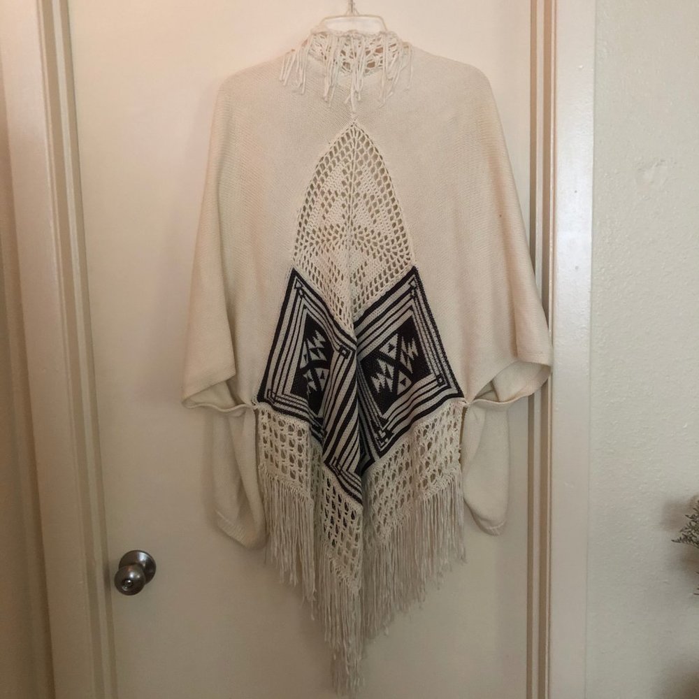 House of Harlow 1960 Fringe Cape Wrap Sweater
